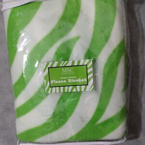 Green and White Zebra Print Fleece Blanket 60 x 50